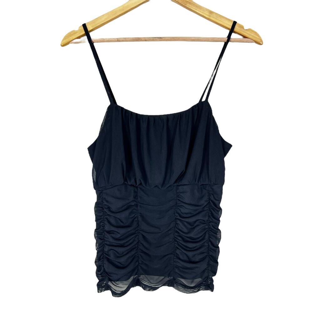 Madden Girl Tank Top Womens XL Black Ruched Sheer Mesh Gothic E-Girl Recycled